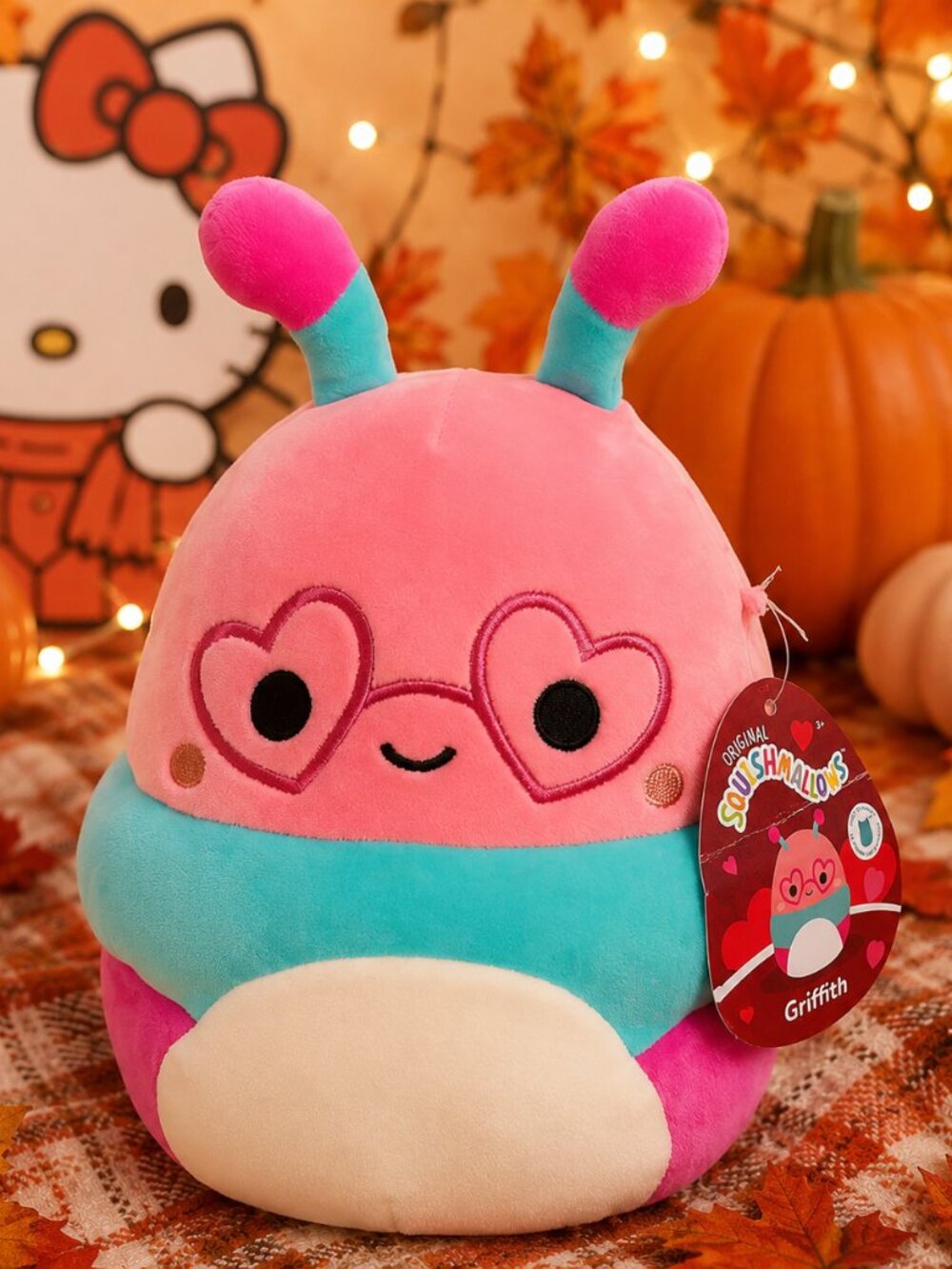 NWT Squishmallows Griffith 8” Snail/Caterpillar – Heart Glasses